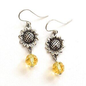 Sunflower Earrings Sterling Silver with Austrian Topaz Crystals for Women Girls